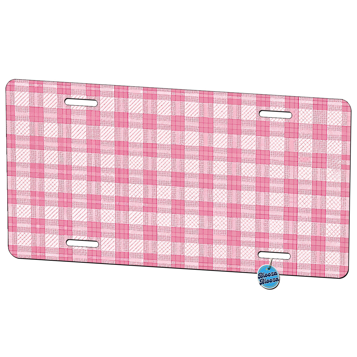 Pink White Gingham Plaid Country Metal Vanity Novelty Tag License Plate for Trucks Cars SUVs