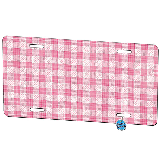 Pink White Gingham Plaid Country Metal Vanity Novelty Tag License Plate for Trucks Cars SUVs