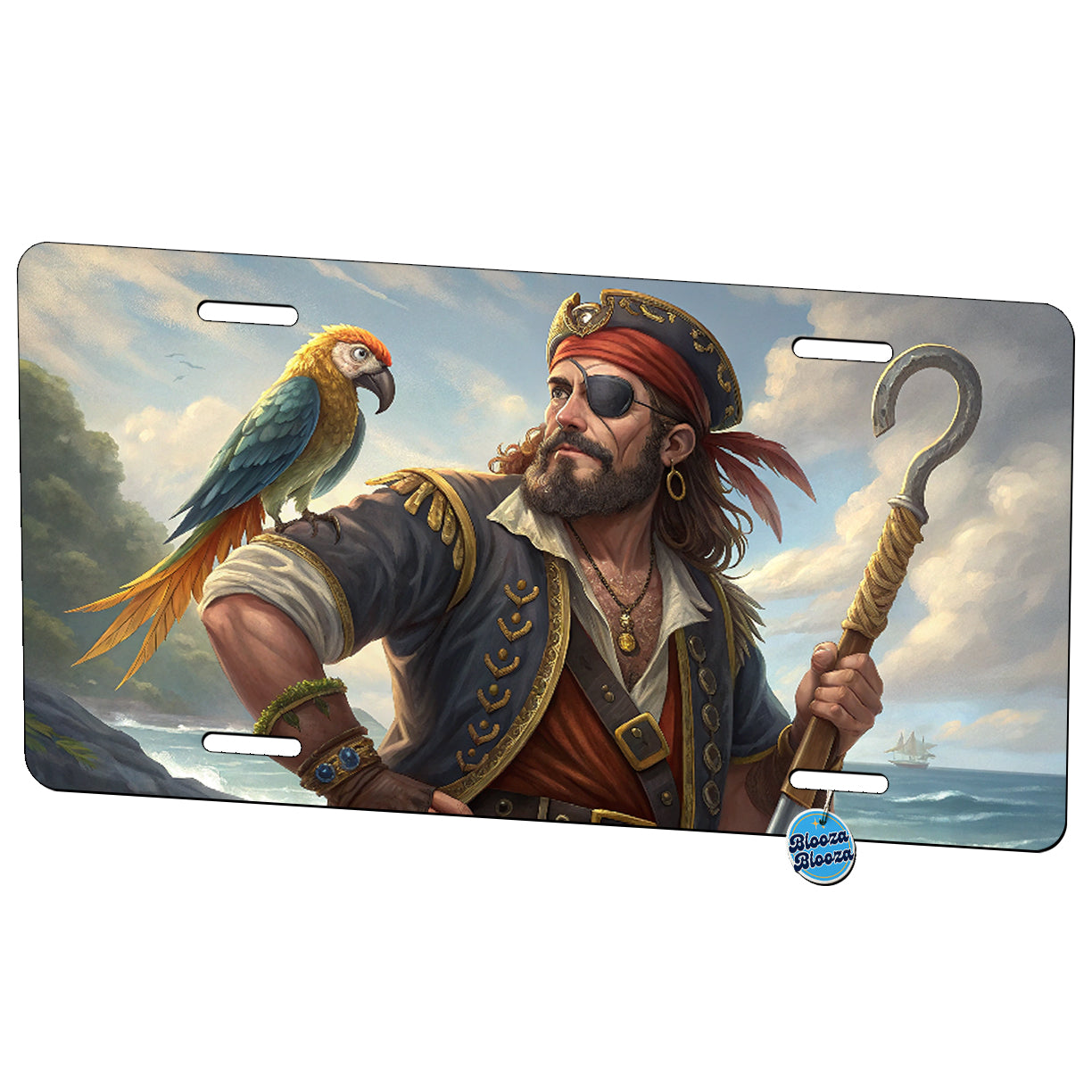 Pirate Looking At Parrot Metal Vanity Novelty Tag License Plate for Trucks Cars SUVs