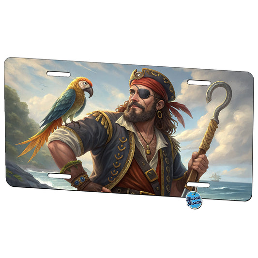 Pirate Looking At Parrot Metal Vanity Novelty Tag License Plate for Trucks Cars SUVs