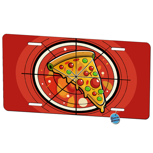 Pizza Slice Silhouette In Crosshairs Funny Hunting Metal Vanity Novelty Tag License Plate for Trucks Cars SUVs