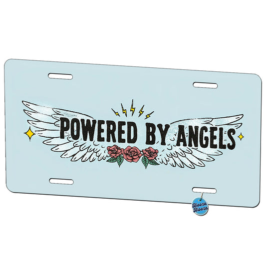 Powered By Angels Christian Metal Vanity Novelty Tag License Plate for Trucks Cars SUVs