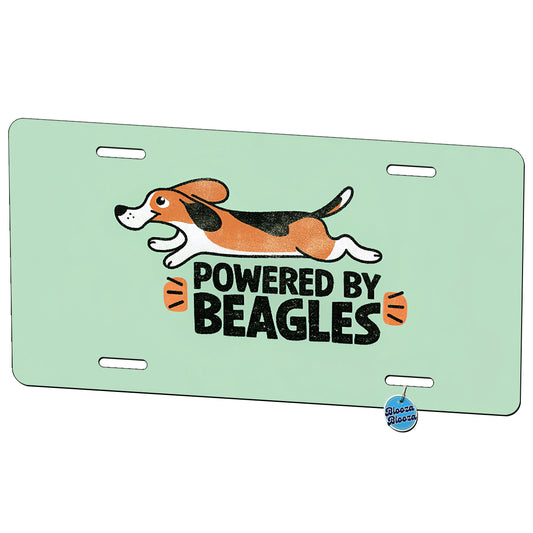 Powered By Beagles Dogs Metal Vanity Novelty Tag License Plate for Trucks Cars SUVs