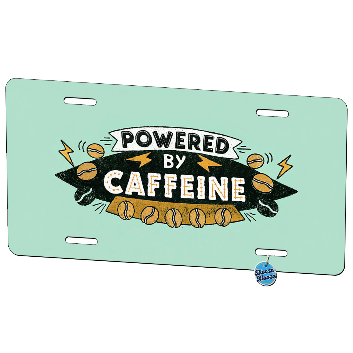 Powered By Caffeine Coffee Metal Vanity Novelty Tag License Plate for Trucks Cars SUVs