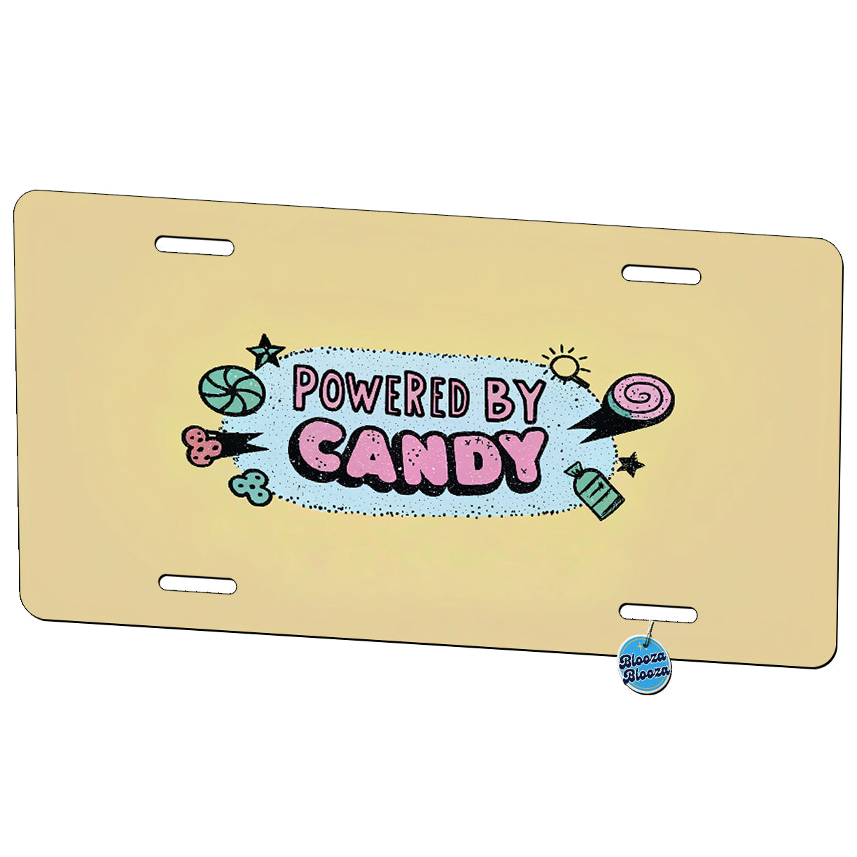 Powered By Candy Metal Vanity Novelty Tag License Plate for Trucks Cars SUVs