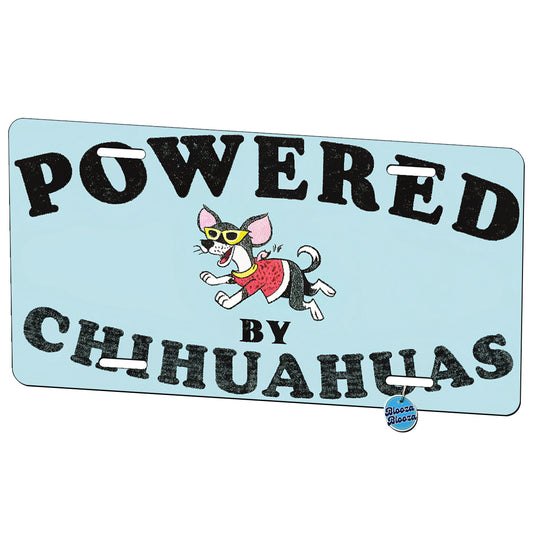 Powered By Chihuahuas Dogs Metal Vanity Novelty Tag License Plate for Trucks Cars SUVs