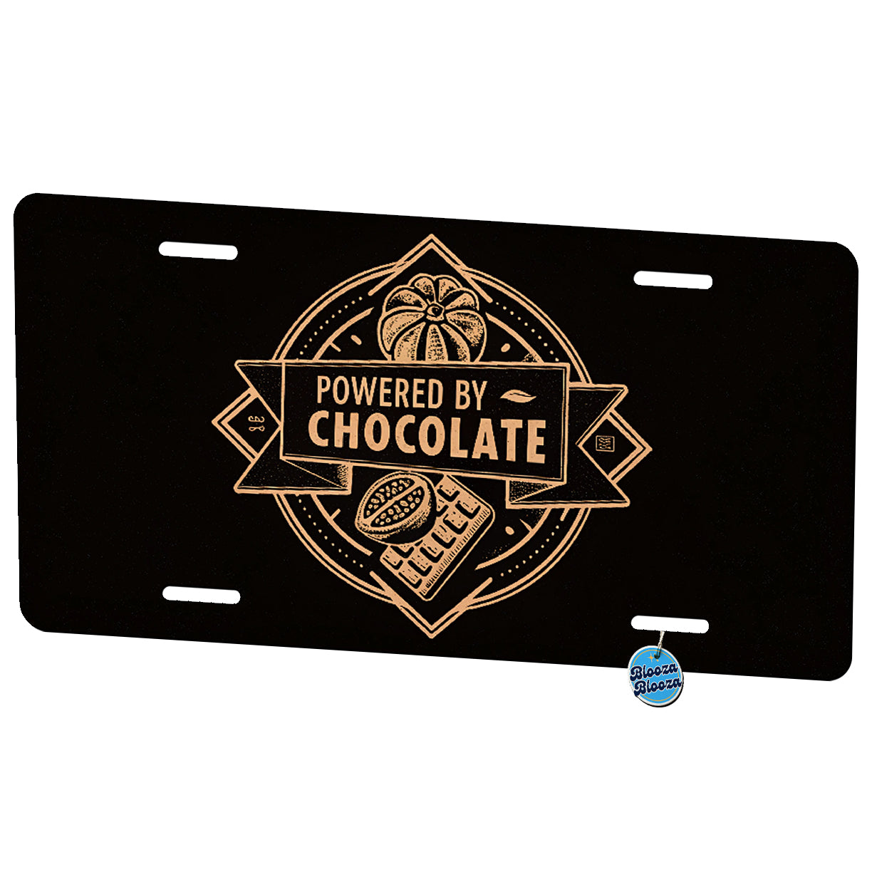 Powered By Chocolate Metal Vanity Novelty Tag License Plate for Trucks Cars SUVs