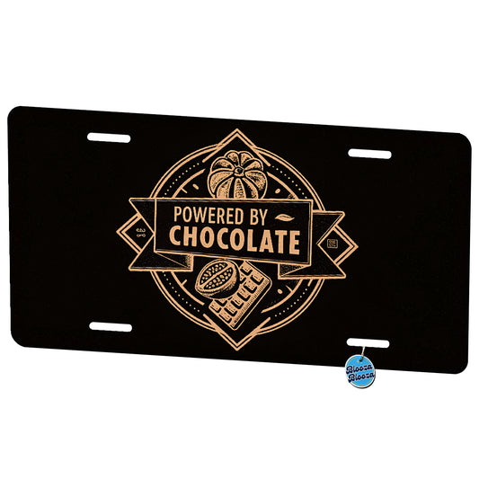 Powered By Chocolate Metal Vanity Novelty Tag License Plate for Trucks Cars SUVs