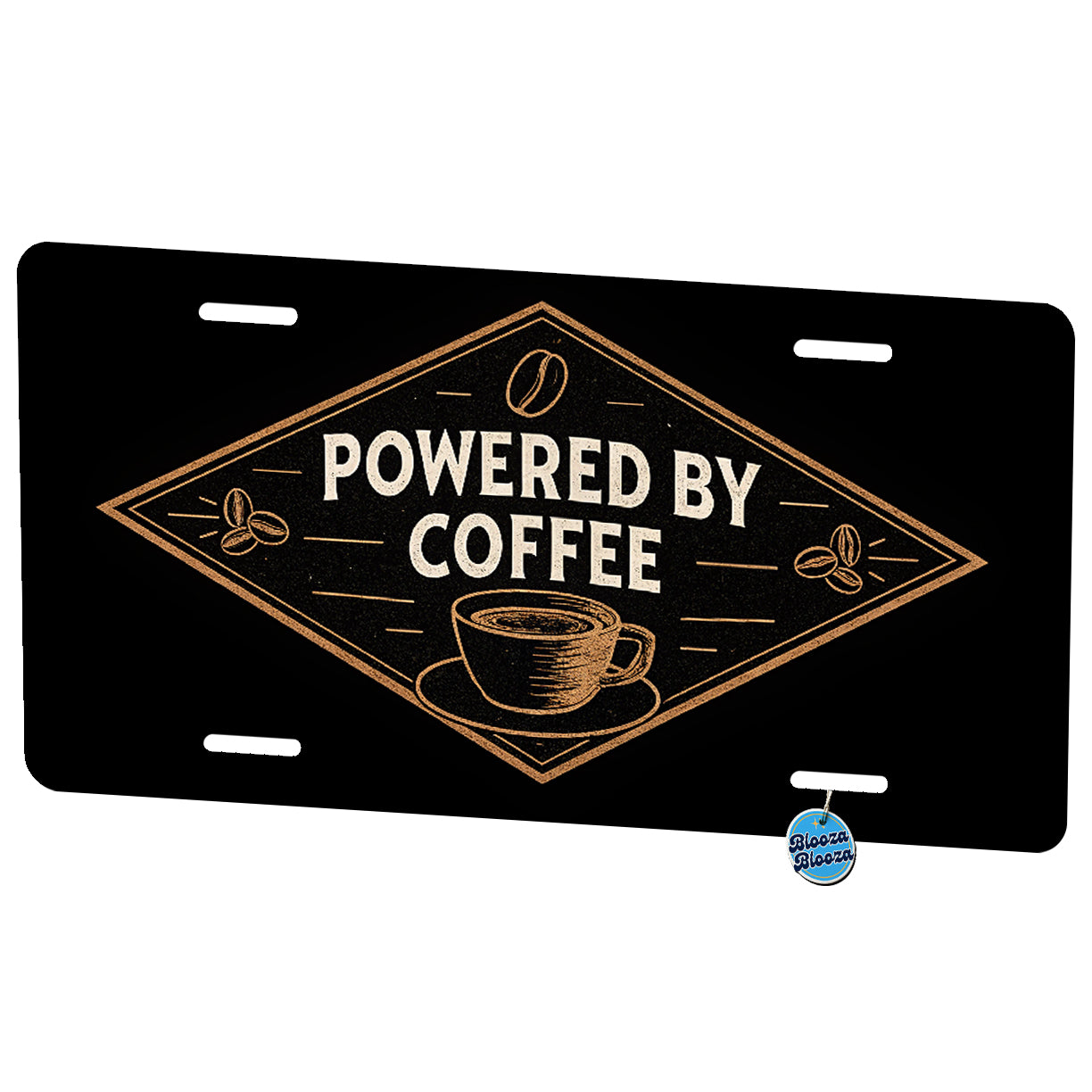 Powered By Coffee Brown Black Metal Vanity Novelty Tag License Plate for Trucks Cars SUVs