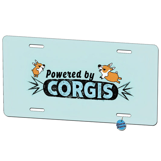 Powered By Corgis Dogs Metal Vanity Novelty Tag License Plate for Trucks Cars SUVs