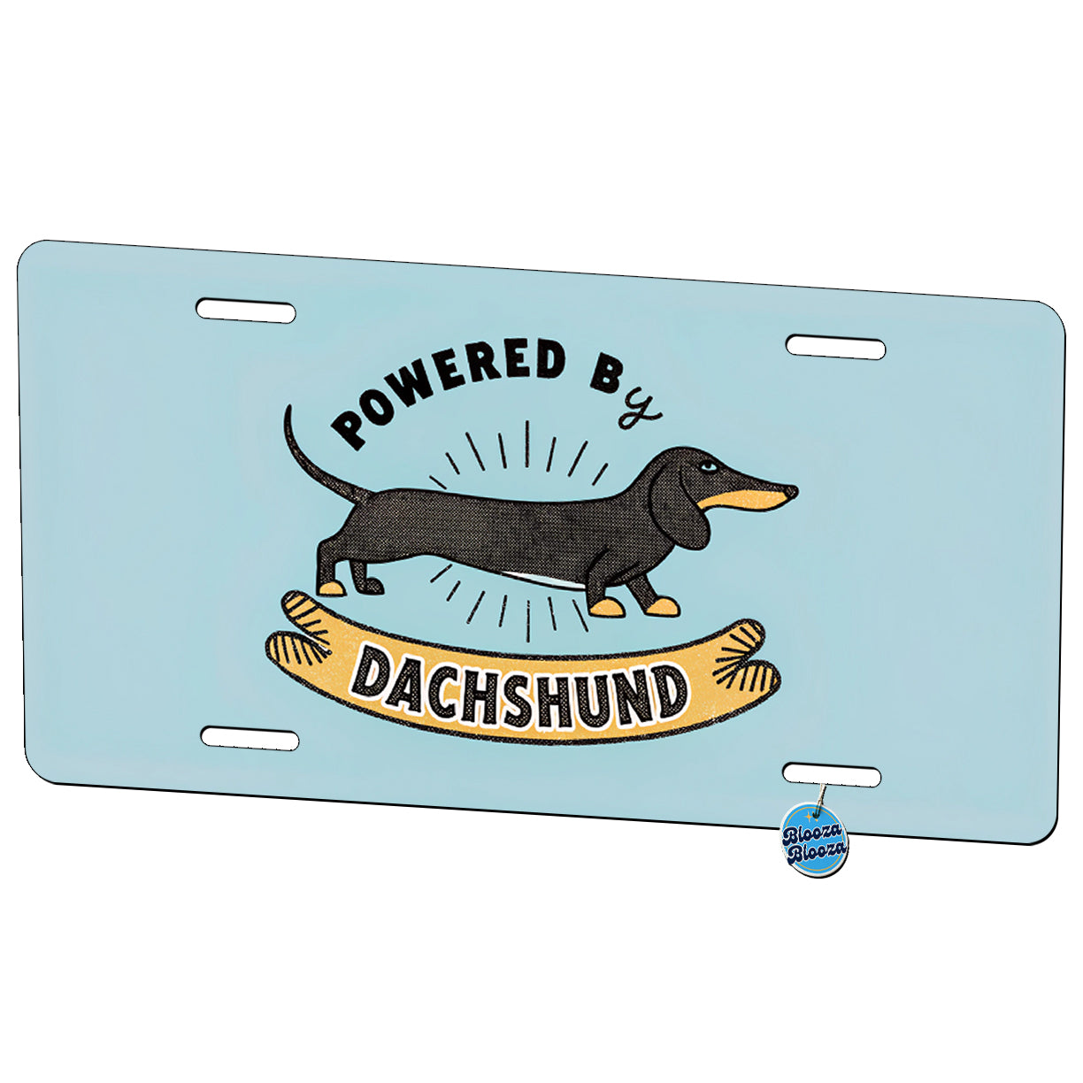 Powered By Dachshund Dog Metal Vanity Novelty Tag License Plate for Trucks Cars SUVs