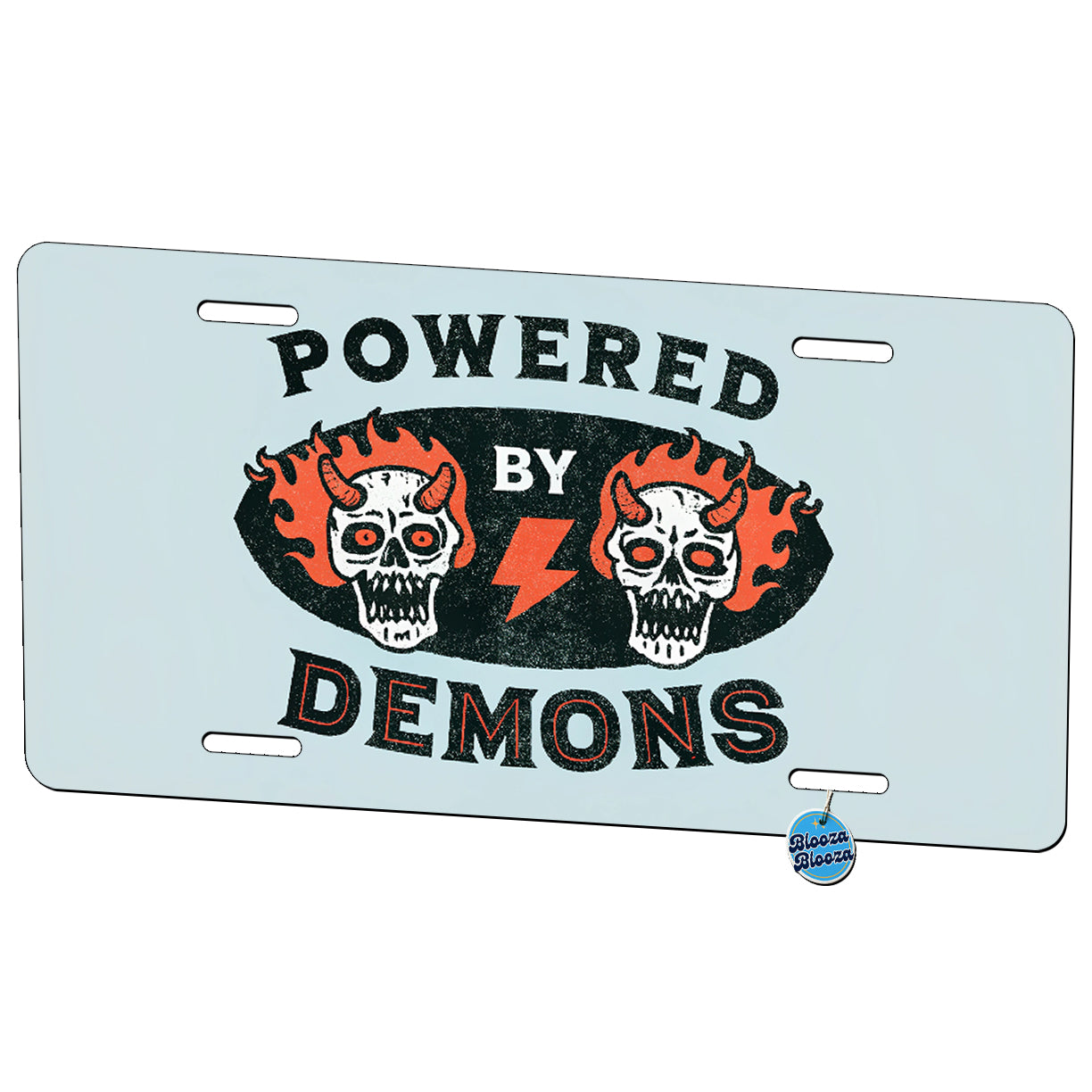 Powered By Demons Funny Metal Vanity Novelty Tag License Plate for Trucks Cars SUVs