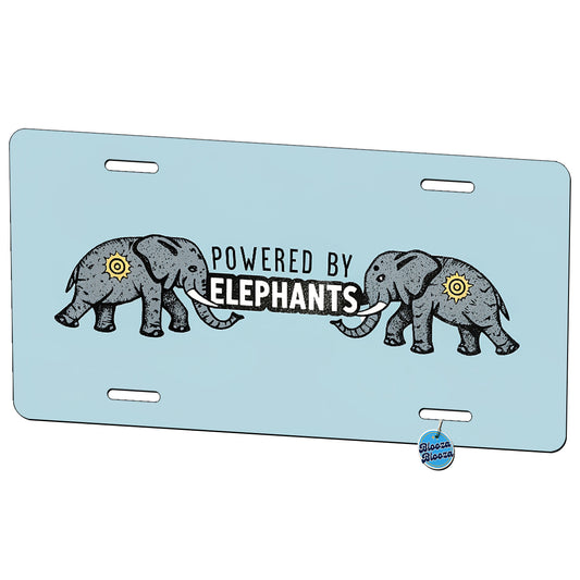 Powered By Elephants Metal Vanity Novelty Tag License Plate for Trucks Cars SUVs