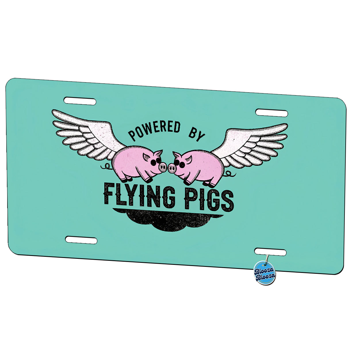Powered By Flying Pigs Metal Vanity Novelty Tag License Plate for Trucks Cars SUVs