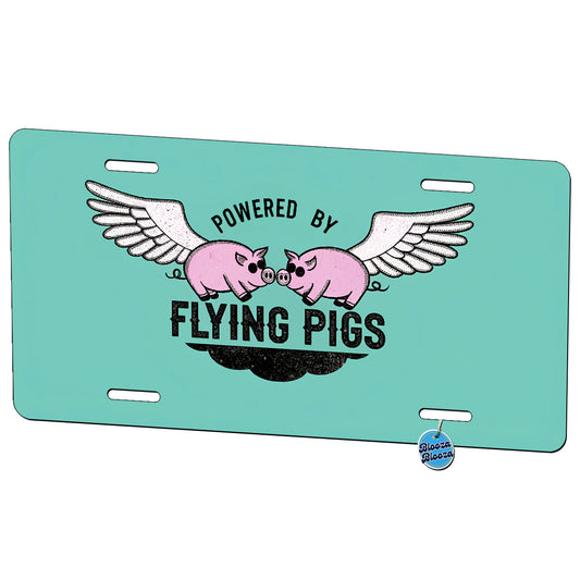 Powered By Flying Pigs Metal Vanity Novelty Tag License Plate for Trucks Cars SUVs