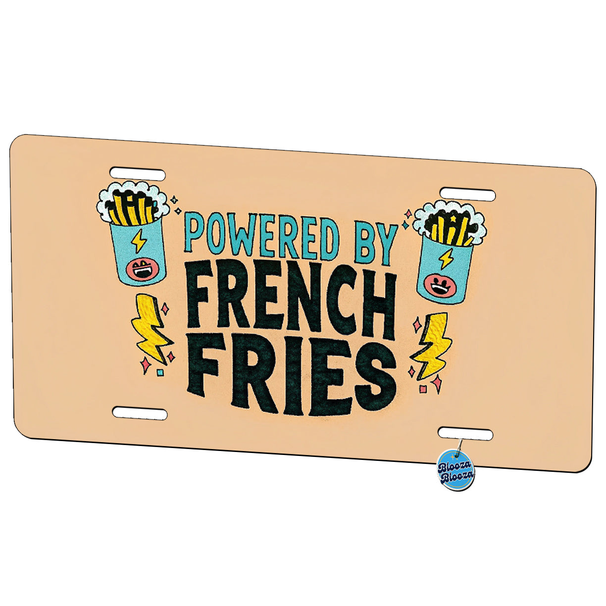Powered By French Fries Metal Vanity Novelty Tag License Plate for Trucks Cars SUVs