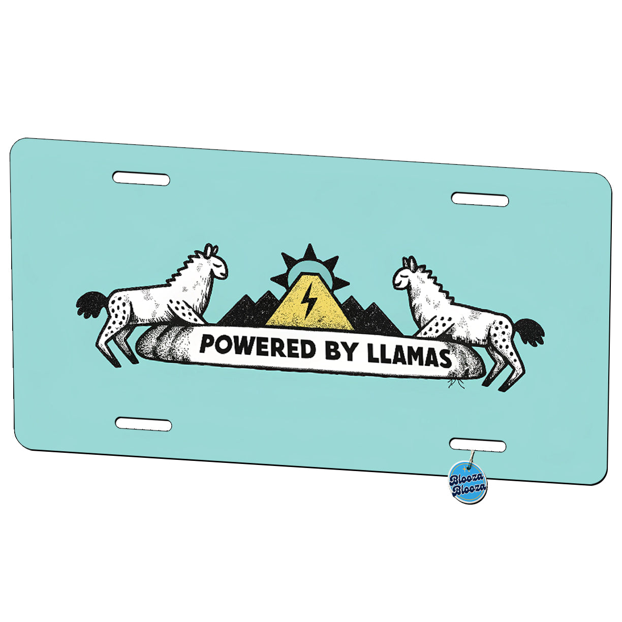 Powered By Llamas Metal Vanity Novelty Tag License Plate for Trucks Cars SUVs