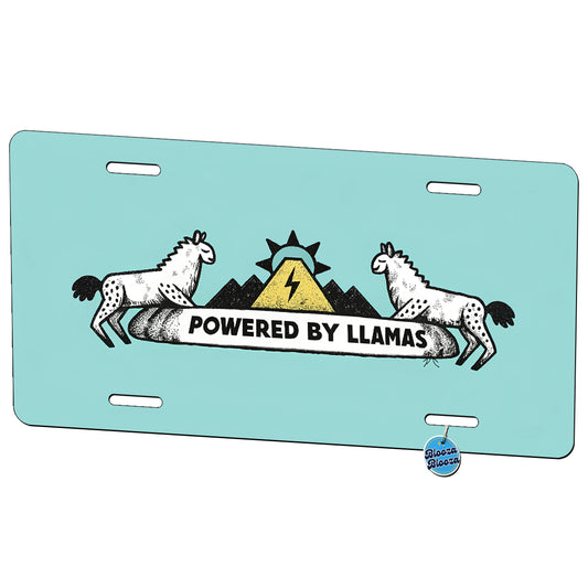 Powered By Llamas Metal Vanity Novelty Tag License Plate for Trucks Cars SUVs