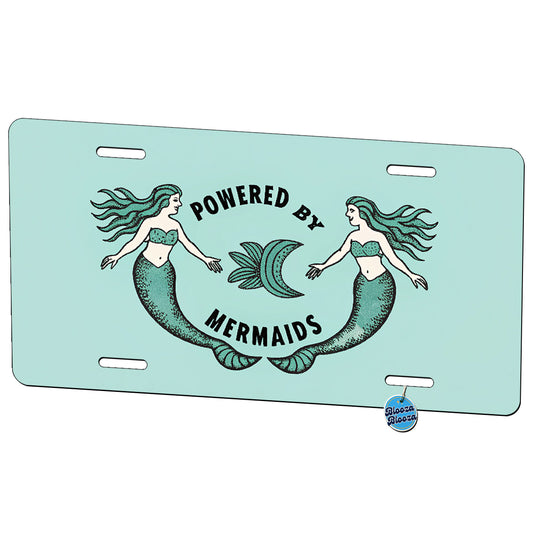 Powered By Mermaids Metal Vanity Novelty Tag License Plate for Trucks Cars SUVs