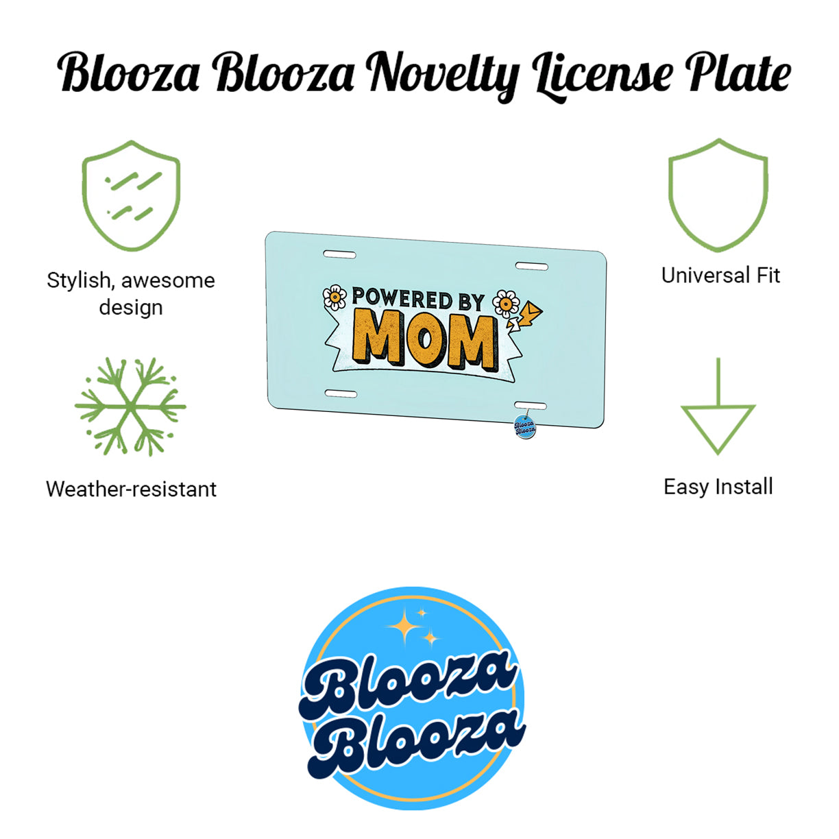 Powered By Mom Metal Vanity Novelty Tag License Plate for Trucks Cars SUVs