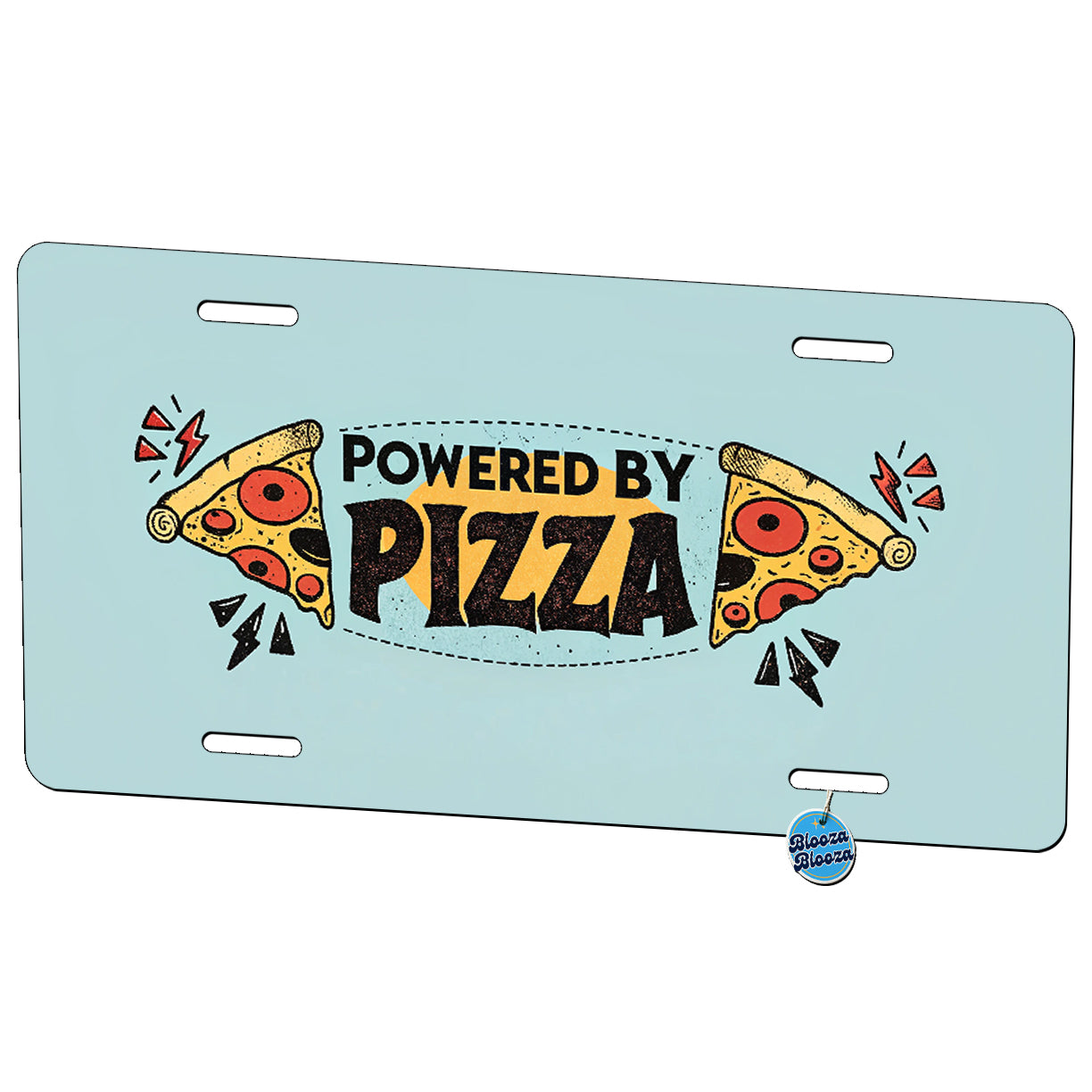 Powered By Pizza Metal Vanity Novelty Tag License Plate for Trucks Cars SUVs