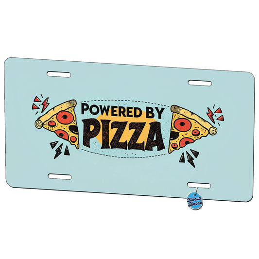 Powered By Pizza Metal Vanity Novelty Tag License Plate for Trucks Cars SUVs