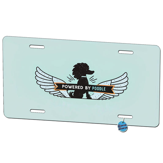 Powered By Poodle Dog Metal Vanity Novelty Tag License Plate for Trucks Cars SUVs