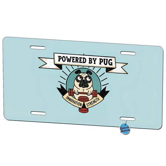 Powered By Pug Dog Metal Vanity Novelty Tag License Plate for Trucks Cars SUVs