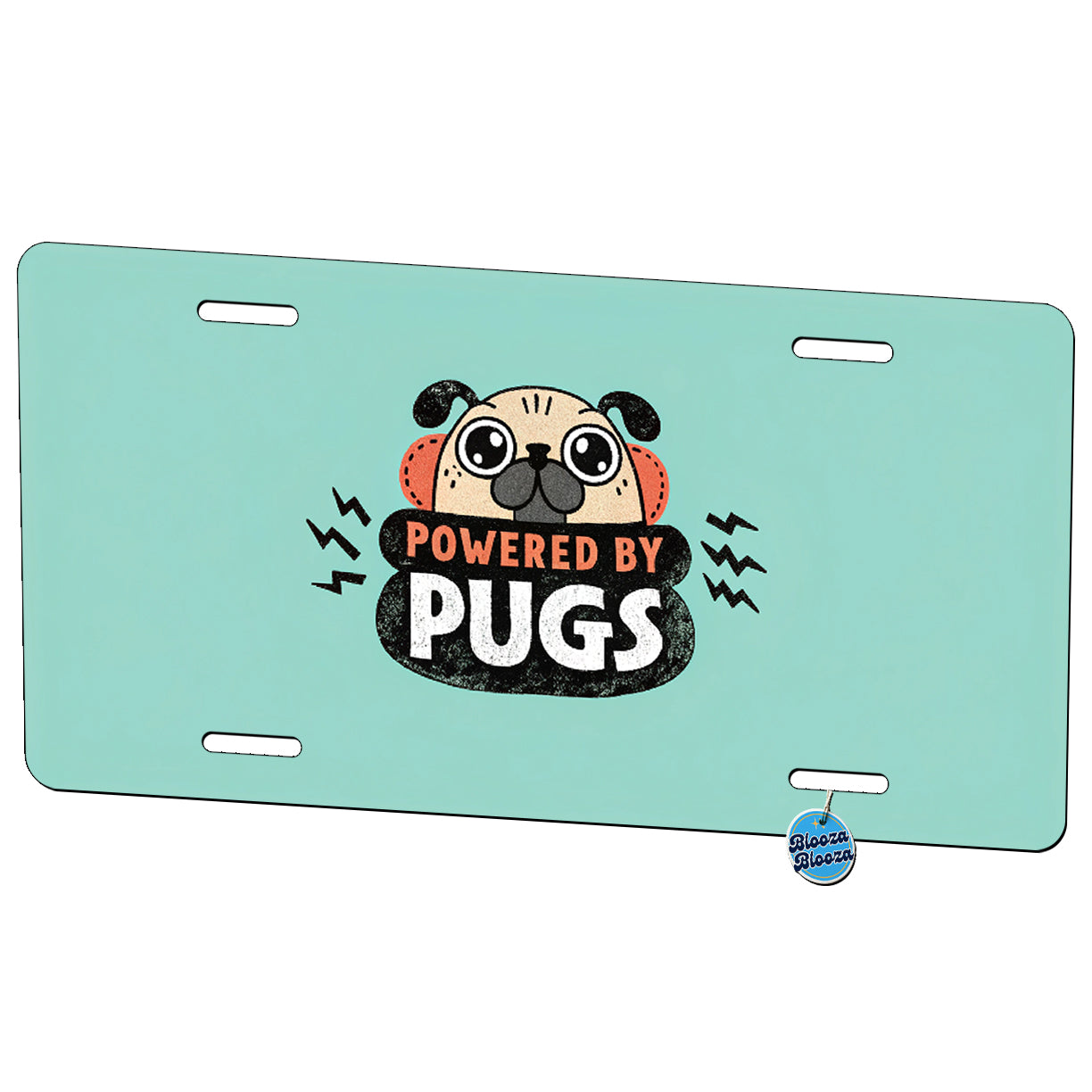 Powered By Pugs Dogs Metal Vanity Novelty Tag License Plate for Trucks Cars SUVs