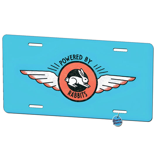 Powered By Rabbits Metal Vanity Novelty Tag License Plate for Trucks Cars SUVs