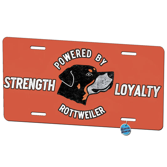 Powered By Rottweiler Dog Metal Vanity Novelty Tag License Plate for Trucks Cars SUVs