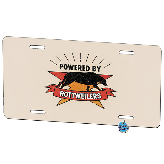 Powered By Rottweilers Dogs Metal Vanity Novelty Tag License Plate for Trucks Cars SUVs