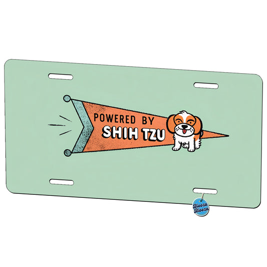 Powered By Shih Tzu Dog Metal Vanity Novelty Tag License Plate for Trucks Cars SUVs