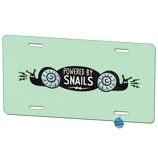 Powered By Snails Slow Funny Metal Vanity Novelty Tag License Plate for Trucks Cars SUVs