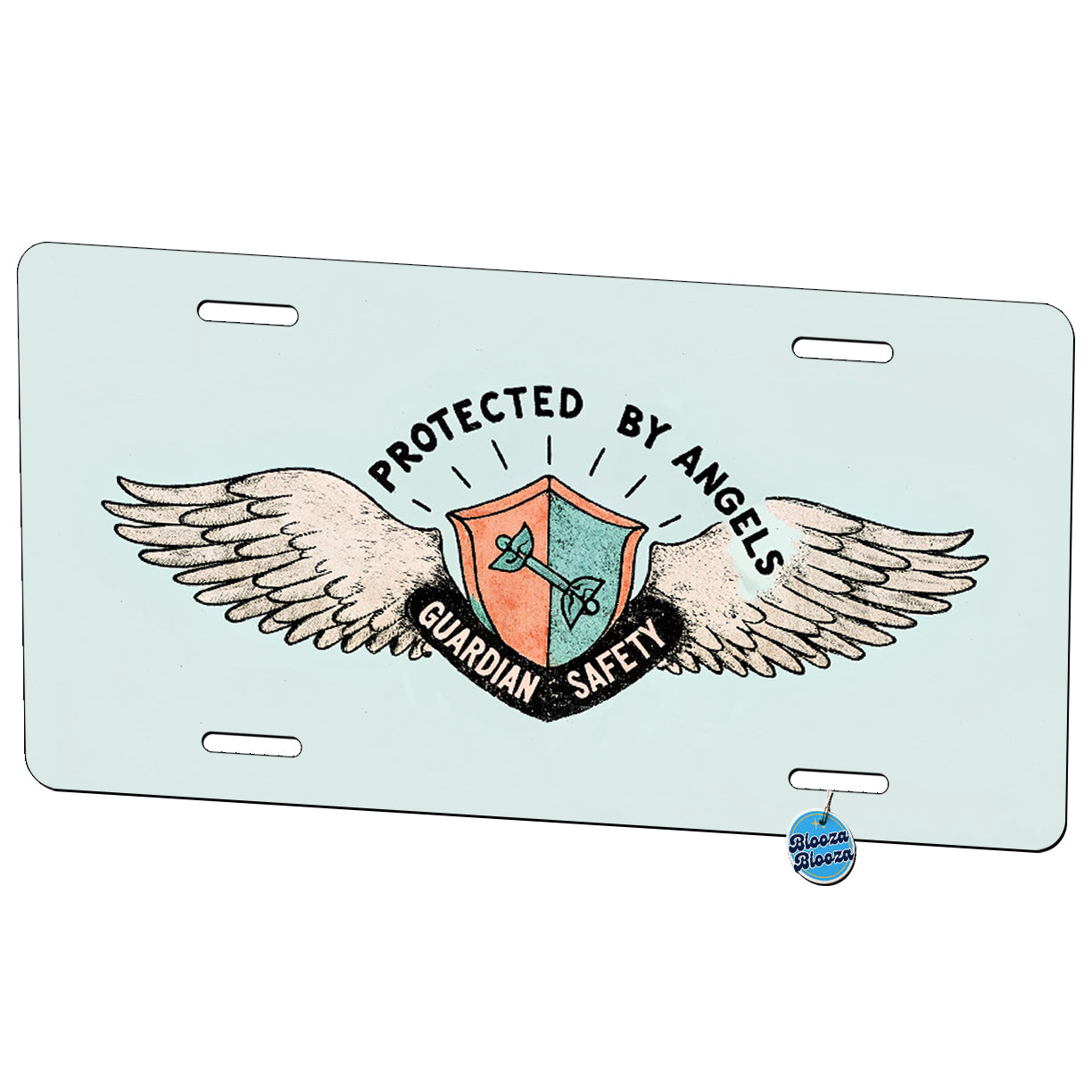 Protected By Angels Guardian Metal Vanity Novelty Tag License Plate for Trucks Cars SUVs