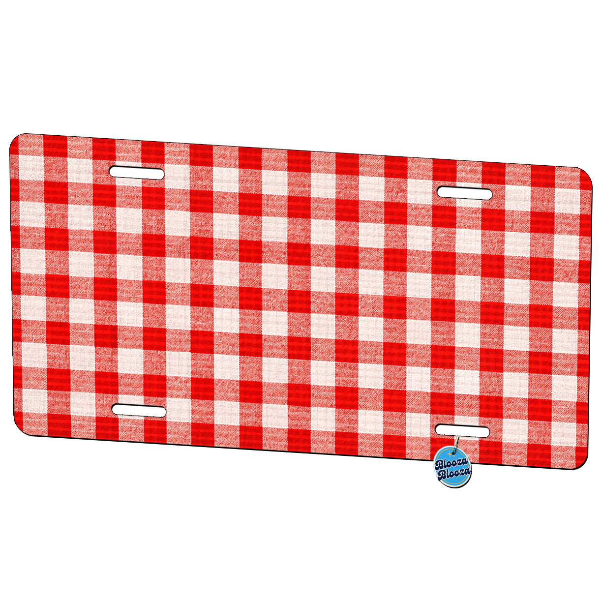 Red And White Gingham Plaid Country Metal Vanity Novelty Tag License Plate for Trucks Cars SUVs