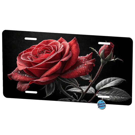 Red Rose Against Black Background Metal Vanity Novelty Tag License Plate for Trucks Cars SUVs