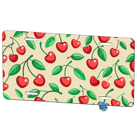 Scattered Cherries Pattern Metal Vanity Novelty Tag License Plate for Trucks Cars SUVs