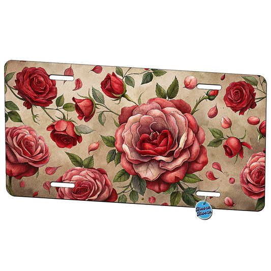 Scattered Roses Flowers Metal Vanity Novelty Tag License Plate for Trucks Cars SUVs