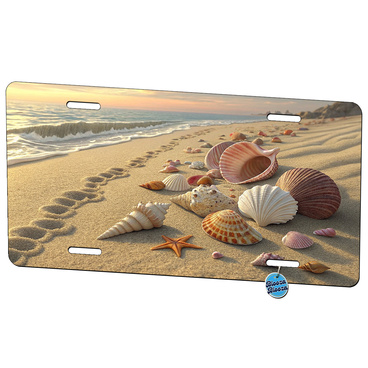 Scattered Seashells Beach Ocean Metal Vanity Novelty Tag License Plate for Trucks Cars SUVs