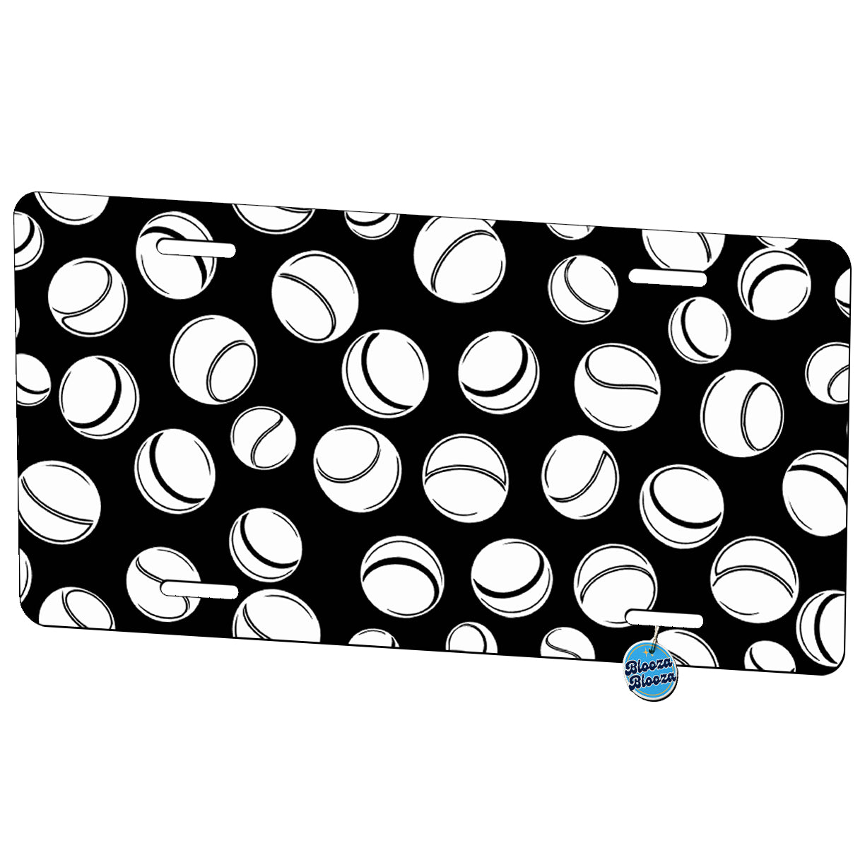 Scattered Simple Tennis Balls Pattern Black And White Metal Vanity Novelty Tag License Plate for Trucks Cars SUVs