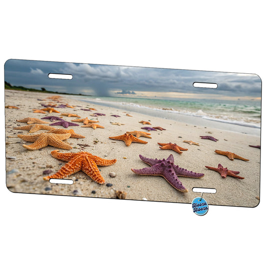 Scattered Starfish Beach Ocean Metal Vanity Novelty Tag License Plate for Trucks Cars SUVs