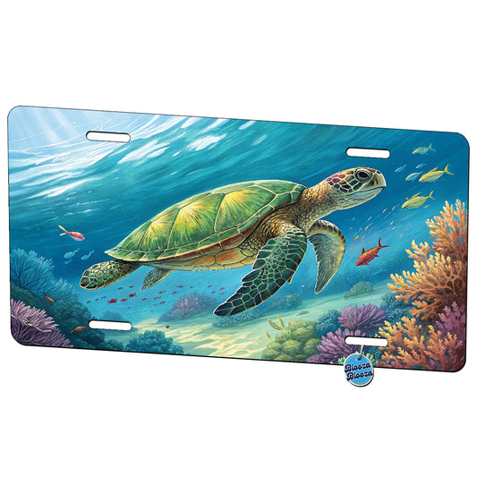 Sea Turtle Swimming Ocean Coral Fish Metal Vanity Novelty Tag License Plate for Trucks Cars SUVs