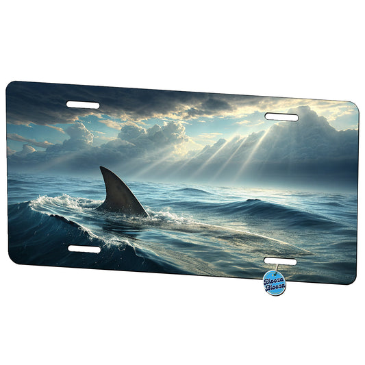 Shark Fin Swimming In Ocean Metal Vanity Novelty Tag License Plate for Trucks Cars SUVs