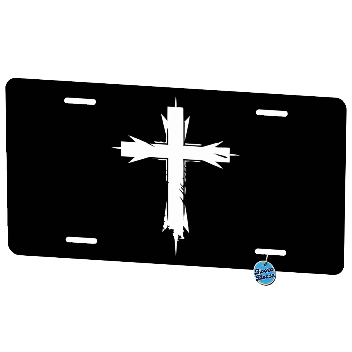 Simple White Distressed Cross On Black Background Metal Vanity Novelty Tag License Plate for Trucks Cars SUVs