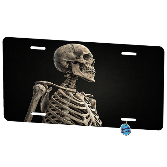 Skeleton On Black Background Metal Vanity Novelty Tag License Plate for Trucks Cars SUVs