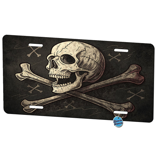 Skull And Crossbones Dark Background Metal Vanity Novelty Tag License Plate for Trucks Cars SUVs