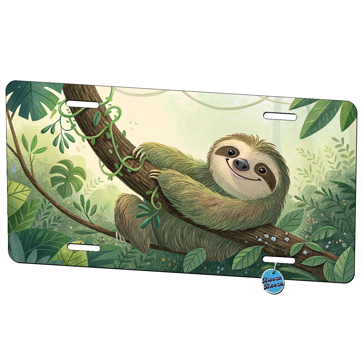 Smiling Sloth On Branch Metal Vanity Novelty Tag License Plate for Trucks Cars SUVs