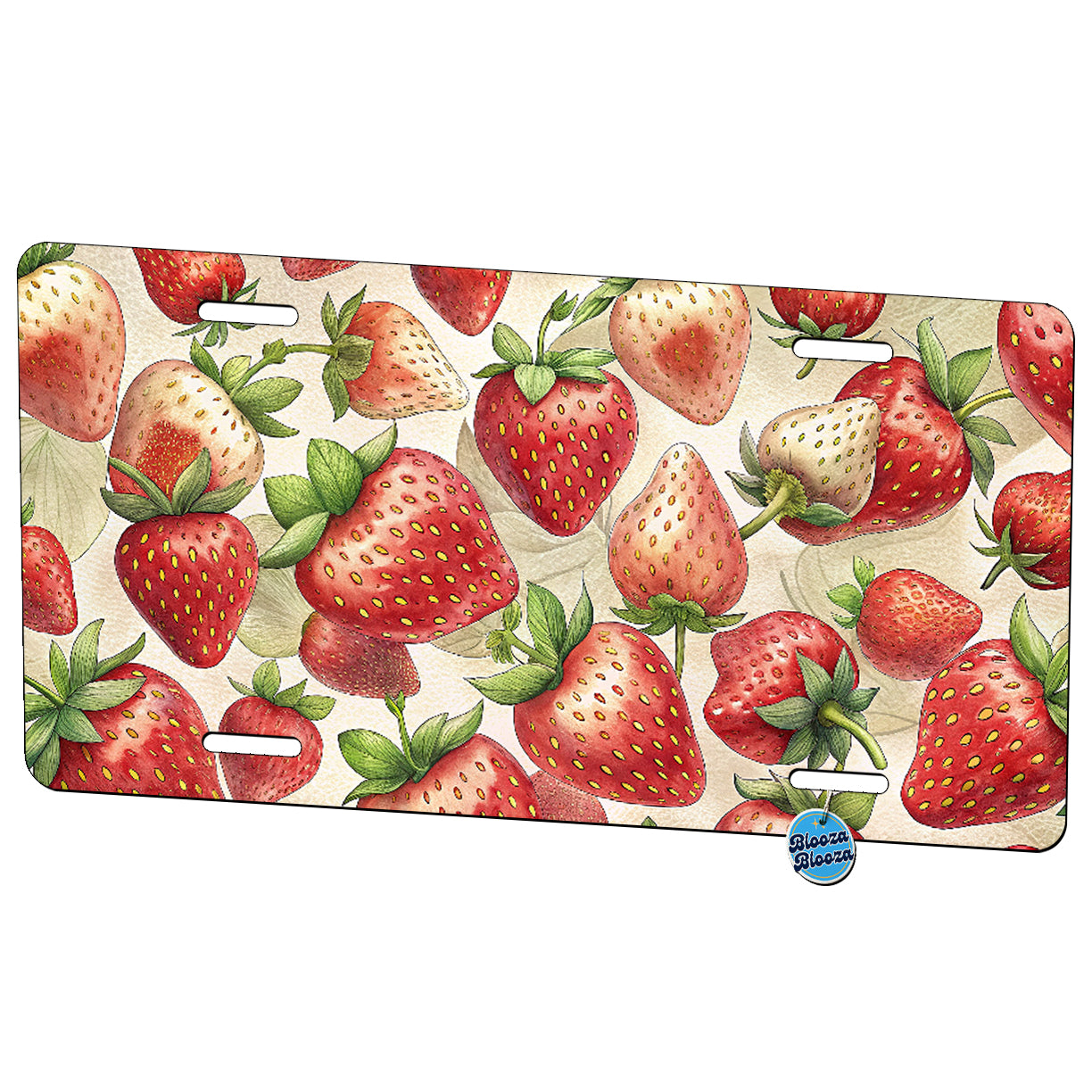 Strawberries Beige Background Metal Vanity Novelty Tag License Plate for Trucks Cars SUVs