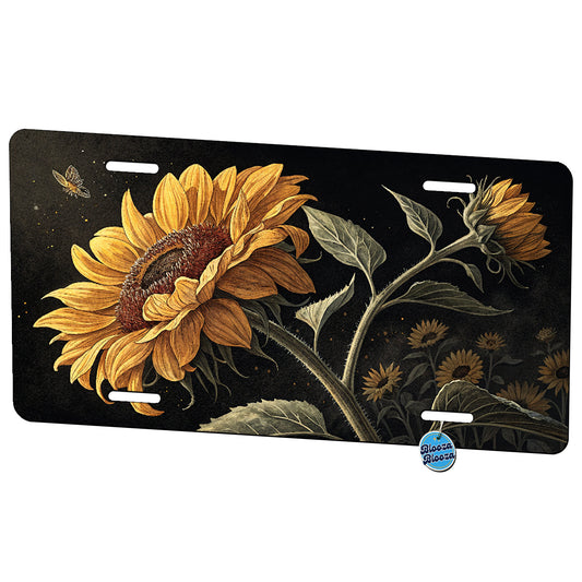 Sunflower On Dark Background Metal Vanity Novelty Tag License Plate for Trucks Cars SUVs